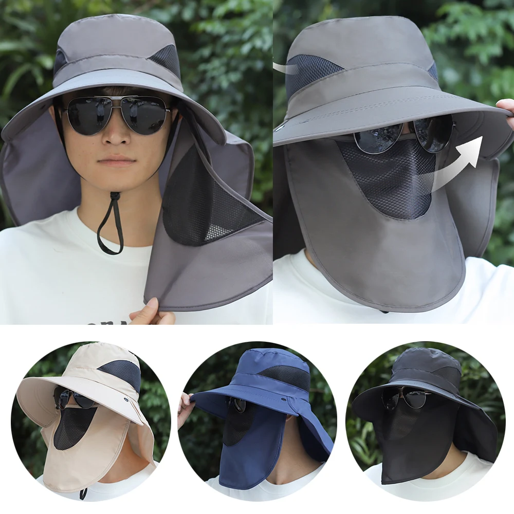 Summer Sun Protection Hat Outdoor Hunting Fishing Cap For Men Women Hiking Camping Visor Bucket Hat Neck Flap Fisherman Hat Hot