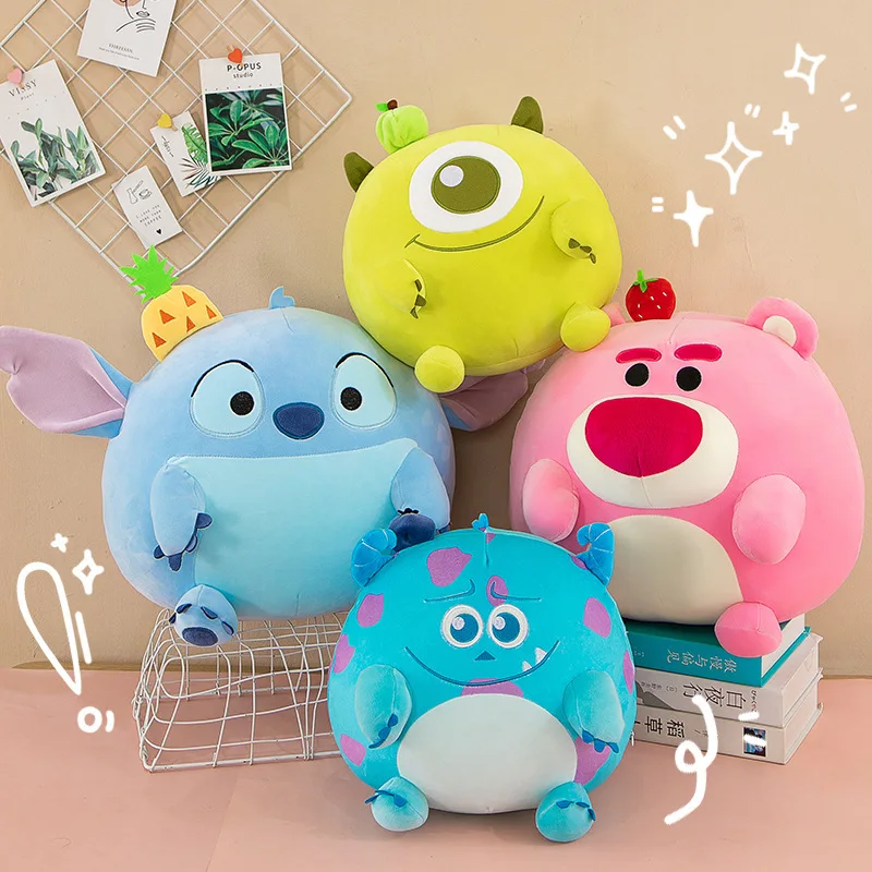 30/40/55cm Disney Lotso Stitch Round Plush Doll Toys Kawaii Cartoon Car Headrest Pillow Stuffed Toys Back Cushion Birthday Gifts 2