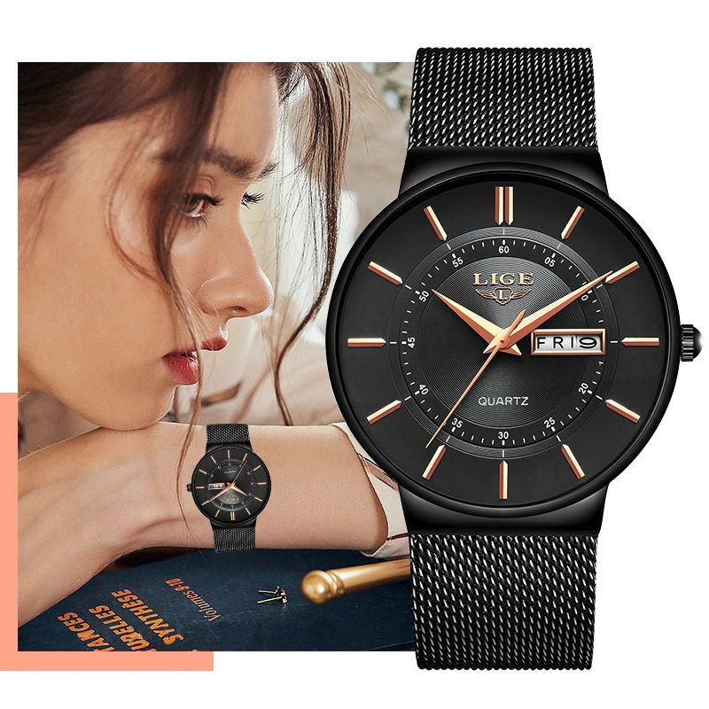 

New Fashion LIGE Luxury Women's Watch Casual Ladies Waterproof Watches Mesh Belt Quartz Watches for Women Date Reloj Para Mujer