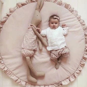 Tappetini da gioco per bambini pavimento rotondo in morbido cotone biancheria da letto per bambini coperta in pizzo tappetino per gattonare giocattoli per la decorazione della scuola materna della camera dei bambini