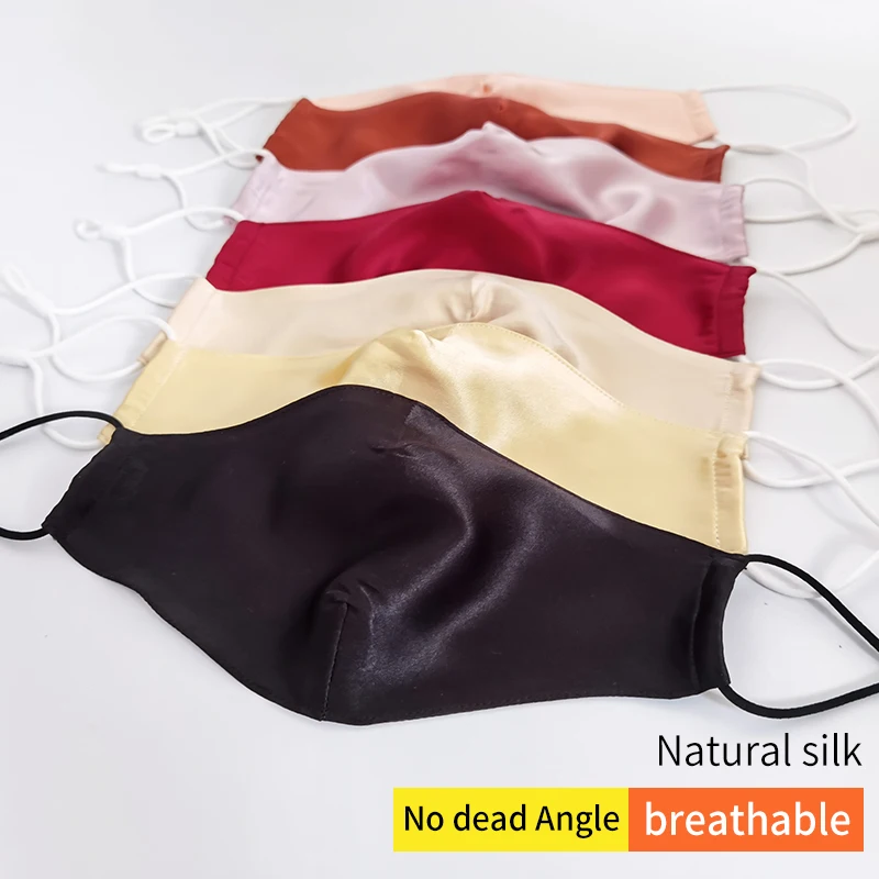 Pure Mulberry Silk Face Mask Covering For Women Men Washable Reusable with Adjustable Ear Loops 16 Momme