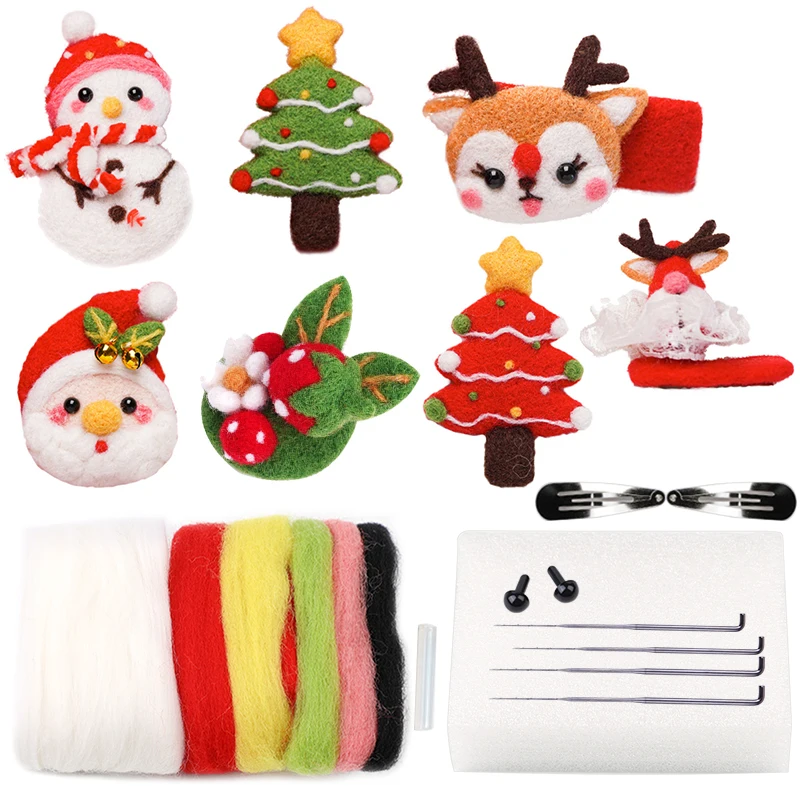 

Fenrry 1Pc Wool Felting Brooch Festive Christmas Gift New Year Wool Needle Felt Kit Package DIY Handmade Material Bag Practical