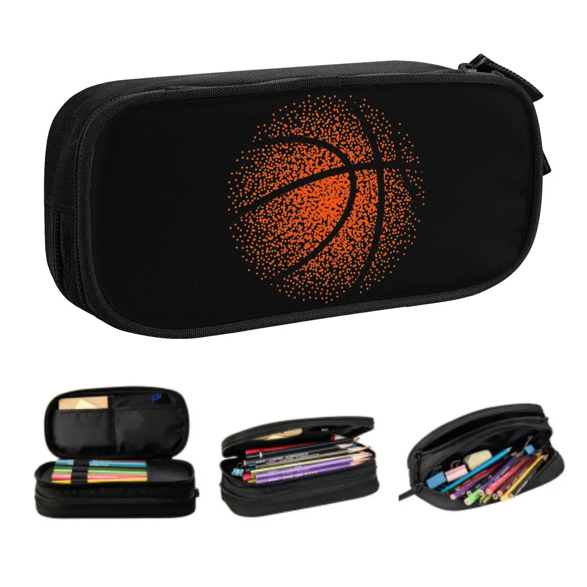 Cute Basketball Dots Round Pencil Cases for Girls Boys Large Storage Physical culture Pencil Bag School Supplies
