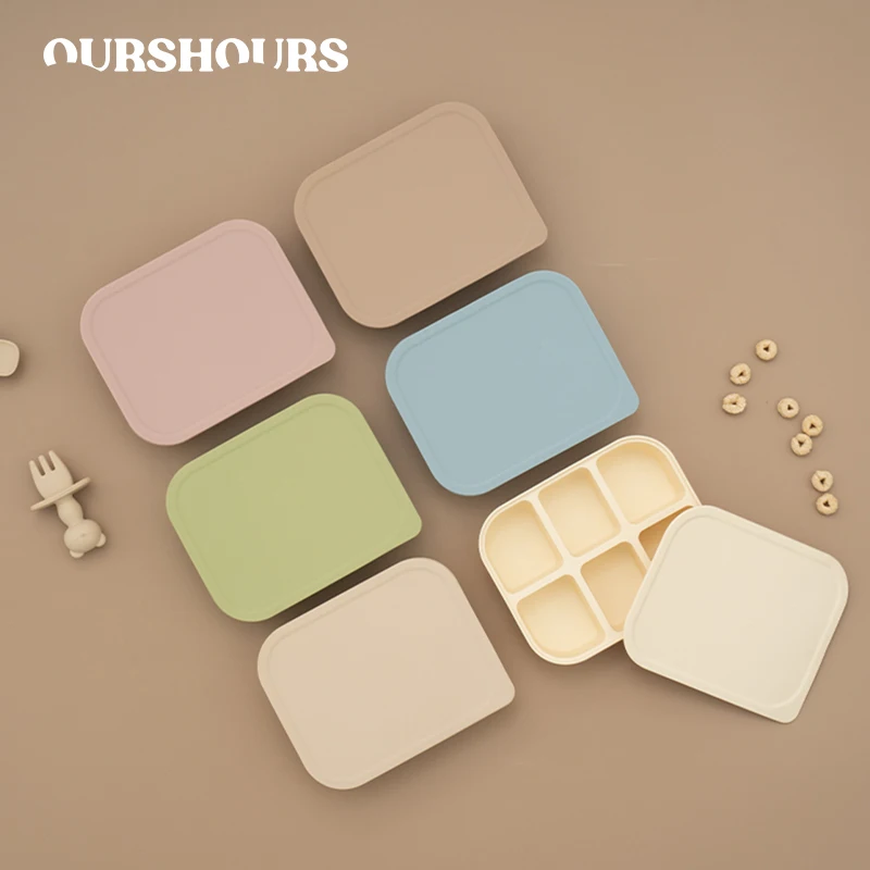 Food Grade Silicone Baby Food Storage Container Six Grids Ice Cube Tray Molds Square Snack Box with Removable Lid Kids Tableware