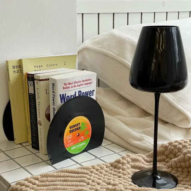 Retro Vinyl Bookends Fekete Lemezkönyv Vége Klasszikus Cd Vintage Dekoratív Könyvpolcokhoz Nonskid Bookend Asztali Dekoráció Y7F7 - Image 3