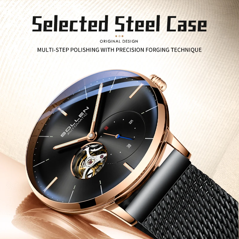 SOLLEN's new men's mechanical watch is multifunctional, fashionable, luxurious, fashionable, and simple. It is a men's watch