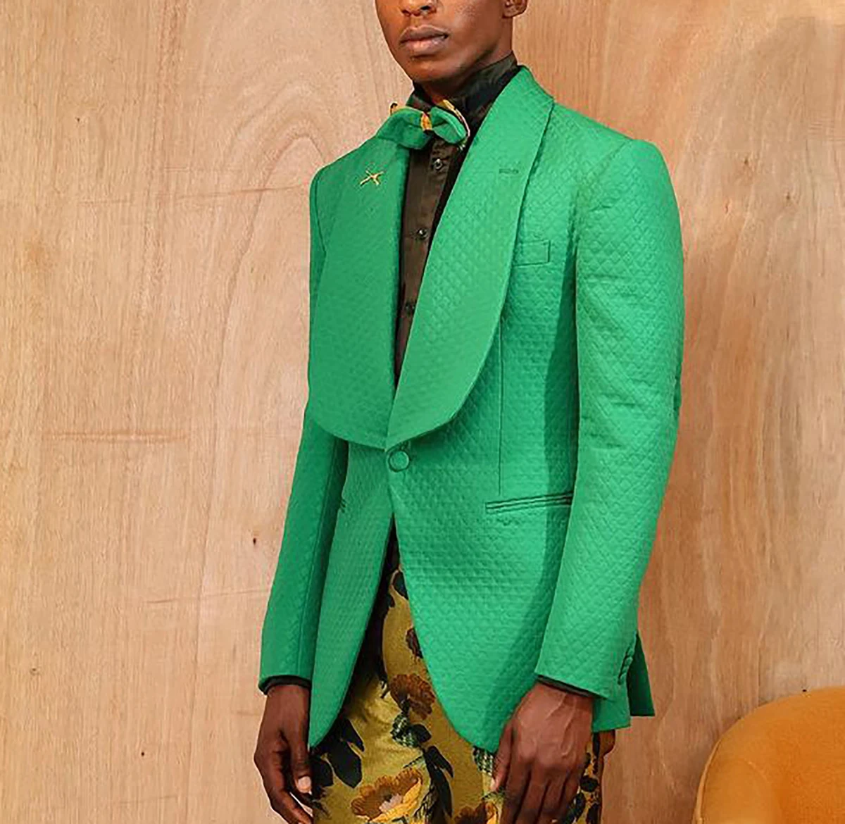 Green Mens Wedding Tuxedos Cotton Shwal Lapel Groomsmen Dinner Formal Business Blazer Costume Homme One Jacket
