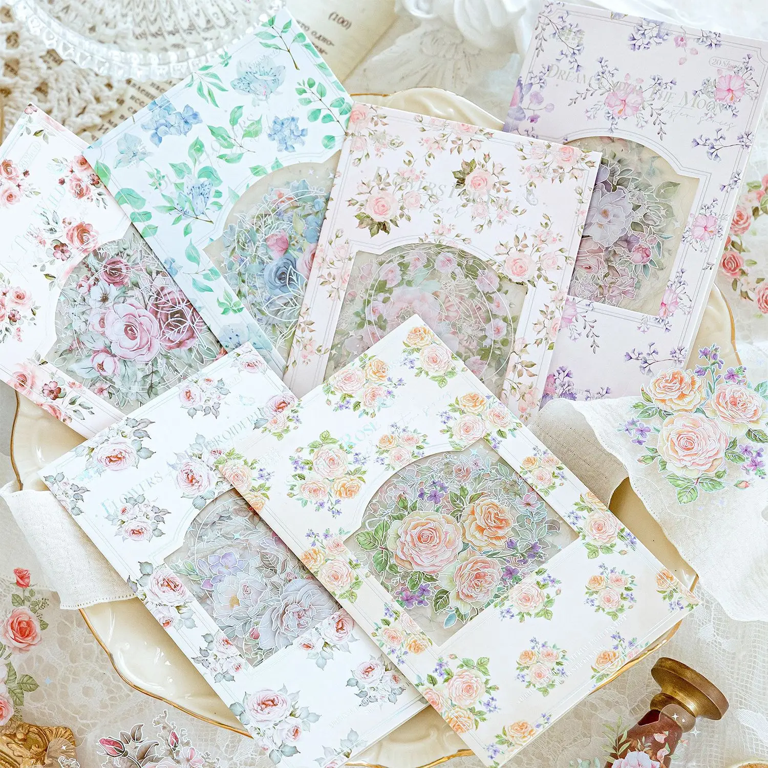 

20sets/lot Kawaii Stationery Stickers French Fresh Flowers Junk Journal Diary Planner Decorative Mobile Sticker Scrapbooking