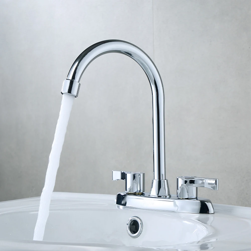 Brass Double Hole Handle Kitchen Faucet Rotary Hot And Cold Basin Sink Mixer Tap Ceramic Spool Basin Faucet Kitchen Tap
