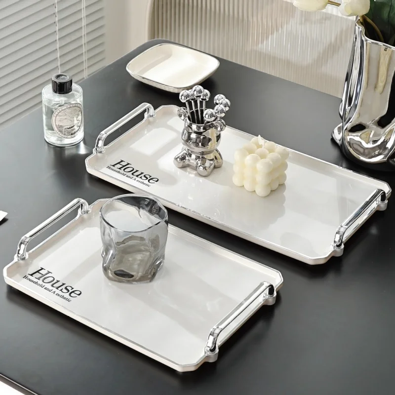 Plastic Storage Tray With Handles Dessert Plate Nut Fruit Cake Tray Home Tea Desktop Cosmetic Jewelry Serving