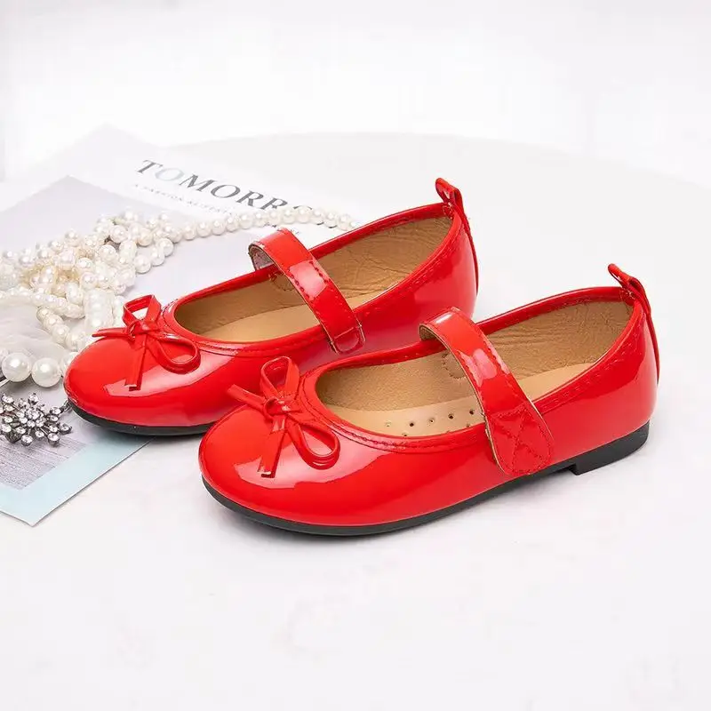 Spring Autumn New Kids Shoes Childrens Bowknot Princess Shoes Girls Red Black Comfortable Soft Sole Single 2-13T