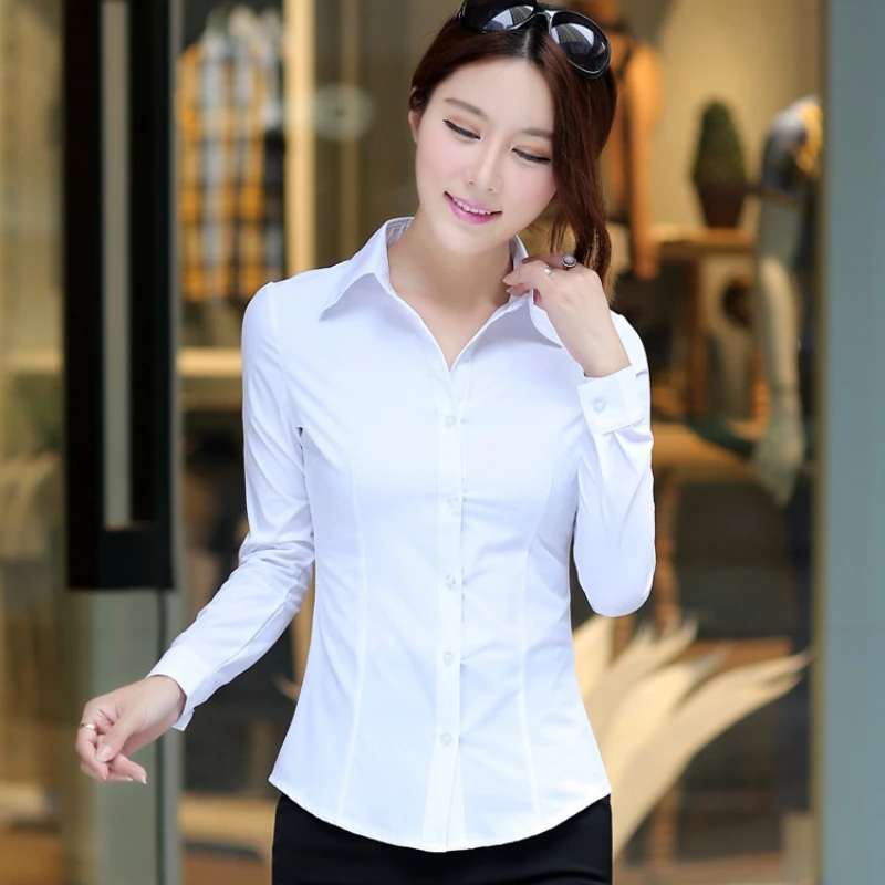 여성용 긴팔 블라우스 핑크 셔츠, 흰색 셔츠, 여성용 작업복 S-5XL, 사무실 상의, 용수철 새로운 패션 셔츠