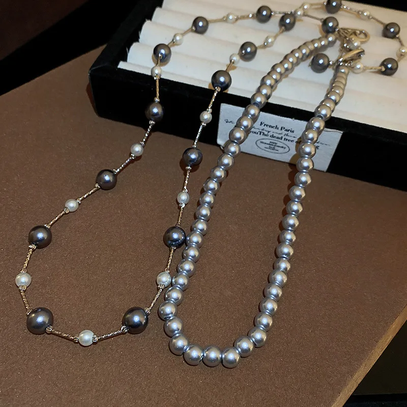 

2pcs Splicing Simulated Pearl Long Sweater Chain Necklace for Women Korean Fashion Simple Versatile Accessories