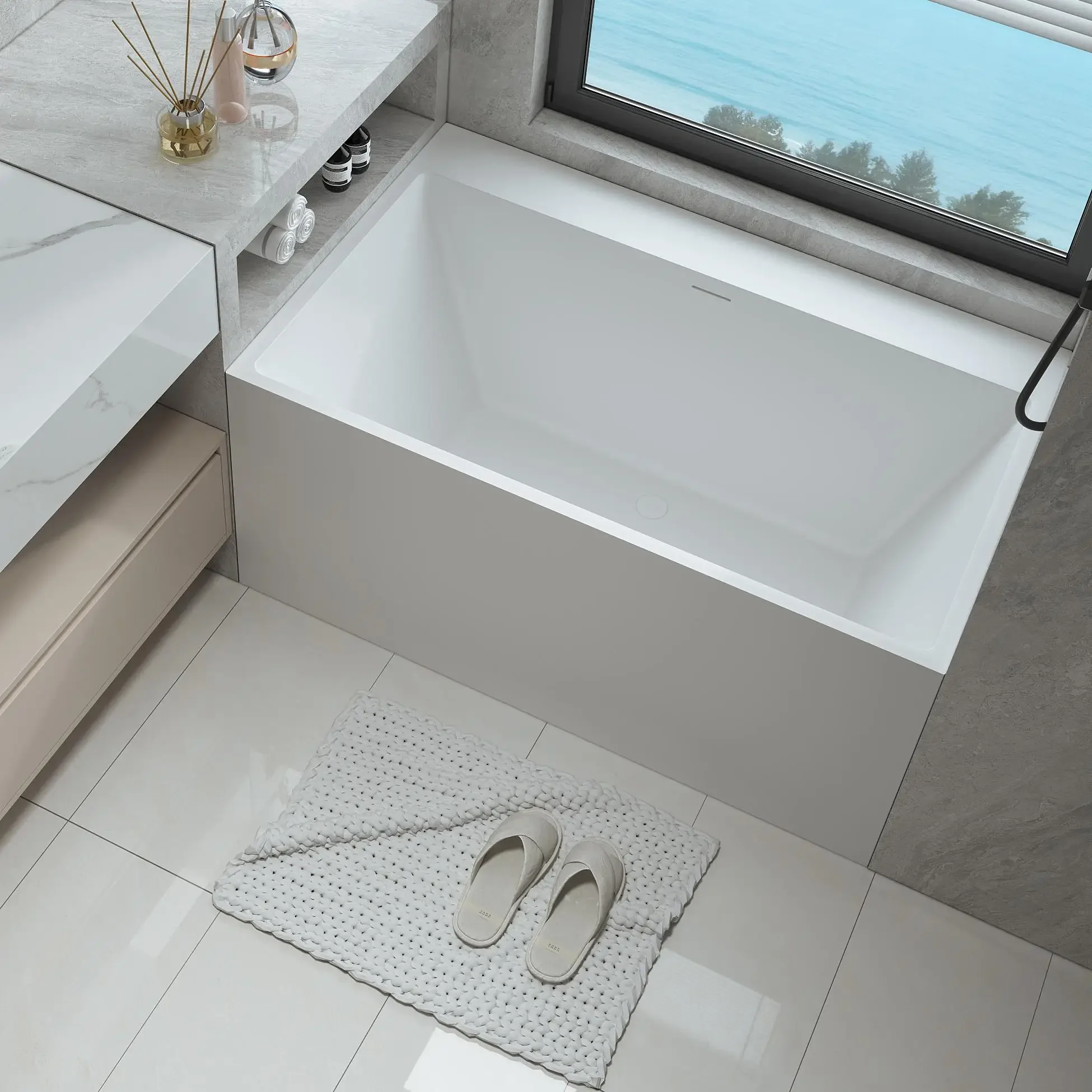 Small apartment deep bubble household bathtub independent polymer rectangle