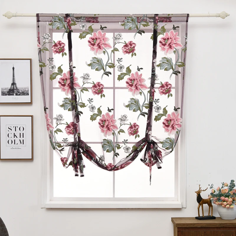 

Домашние шторы для спальни, гостиной, столовой, кухни, прозрачная тканевая панель, оконные шторы с цветочным узором, римские короткие оконные шторы