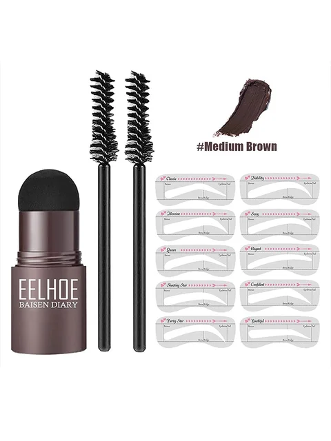 6 Colour Natural Stick Hair Line Contour Template Eyebrow Shaping Kit Stamp And 10 Pieces Brow Stencil Long Lasting Waterproof Medium brown