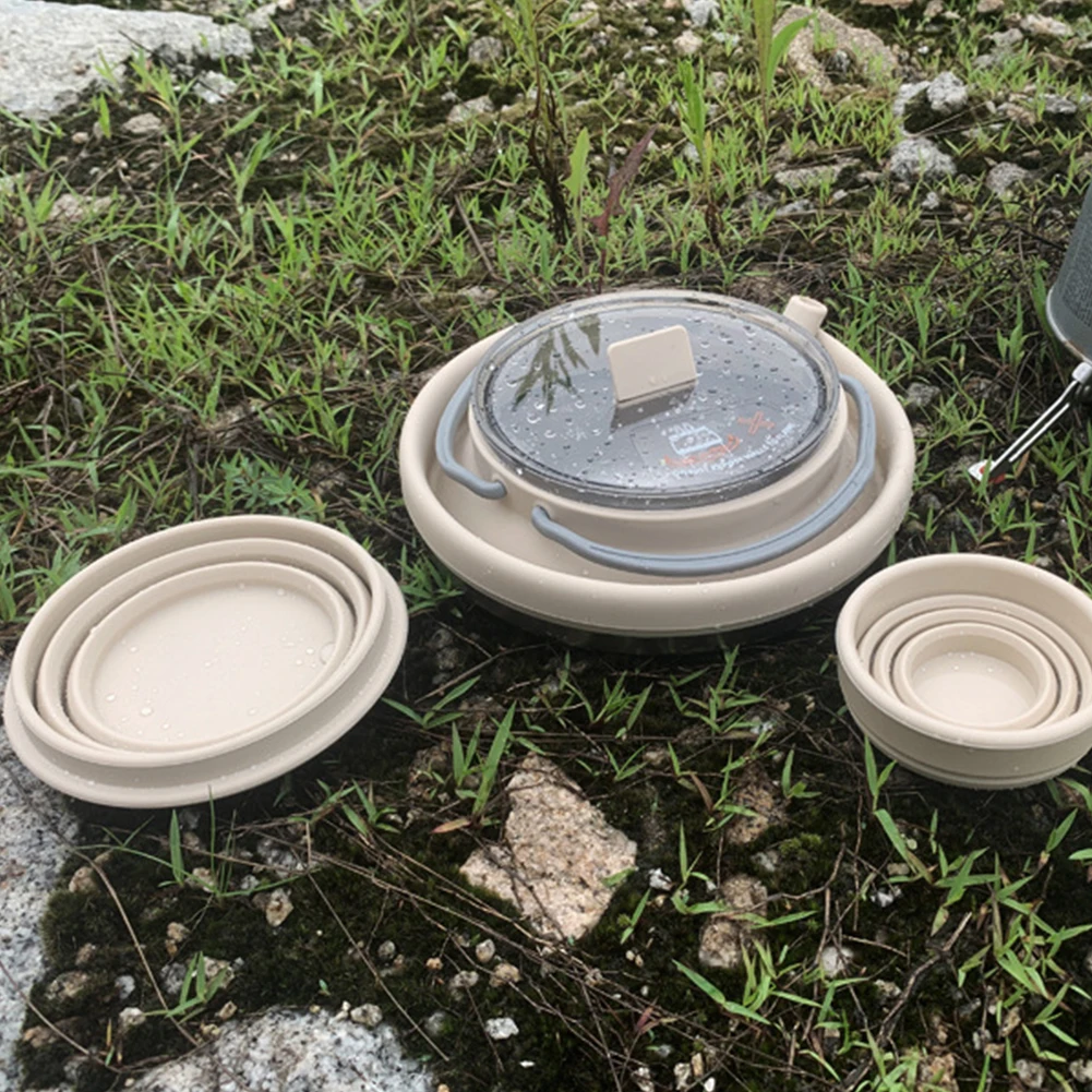 1.5L 실리콘 캠핑 냄비 접이식 캠핑 주전자 휴대용 물 끓이기 용기 (뚜껑 포함) 하이킹, 백패킹 및 야외 활동용