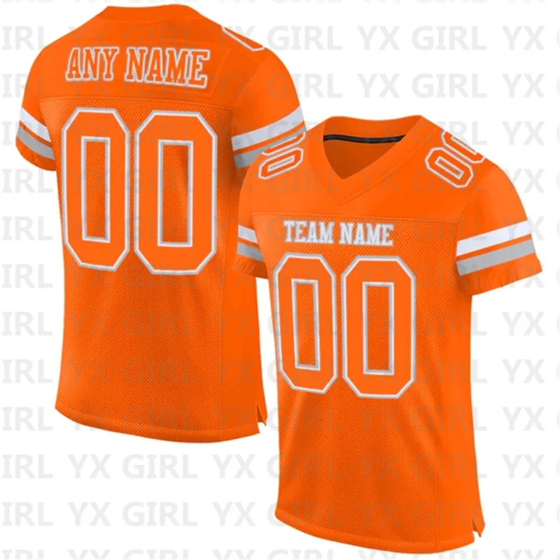CustomOrangeWhiteGrayMeshAuthenticFootballJerseyPersonlized