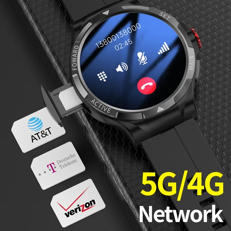 남성용 업그레이드 칩 SIM 카드, 4G 스마트 워치, 안드로이드 9.0, 텔레스코픽 120 ° 회전 카메라, 와이파이, GPS, 1.43 인치 스크린 스마트워치, 4GB + 128GB