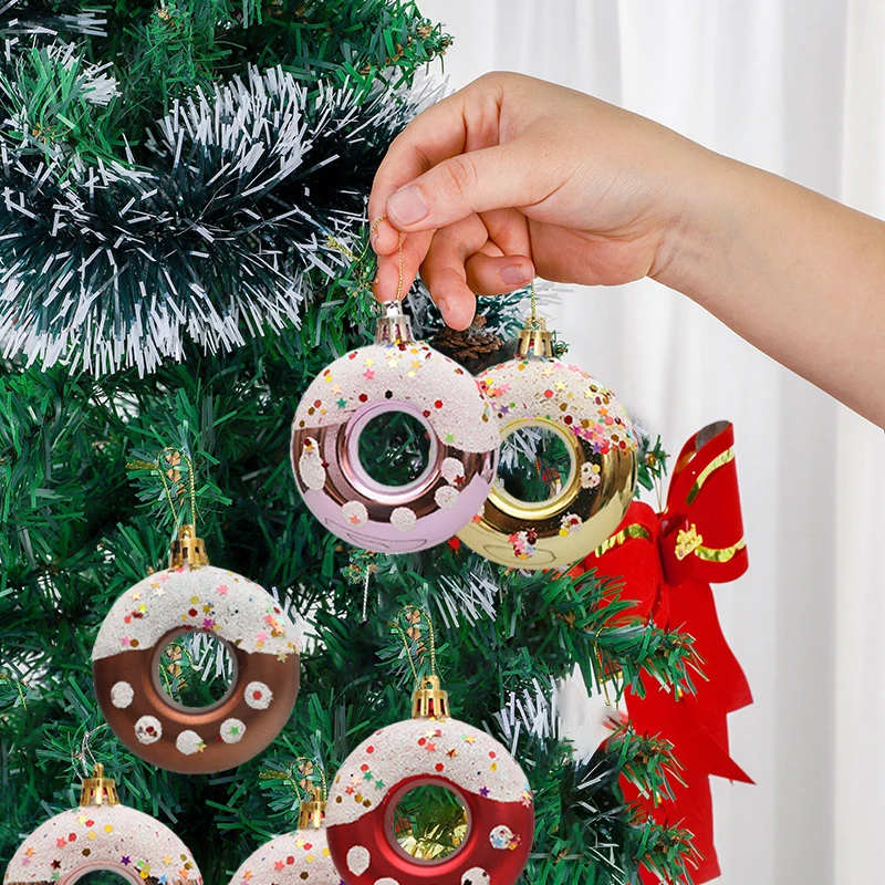 Christmas Decorations 4Pcs Christmas Ball Christmas Tree Decoration Plastic Donuts