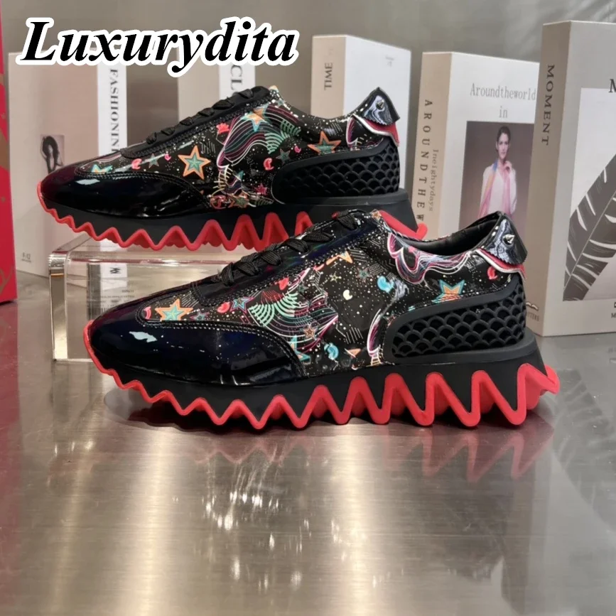 LUXURYDITA Designer Men Casual Sneakers Real Leather Rivet Luxury Womens Tennis Shoes 35-47 Fashion Unisex loafers HJ117