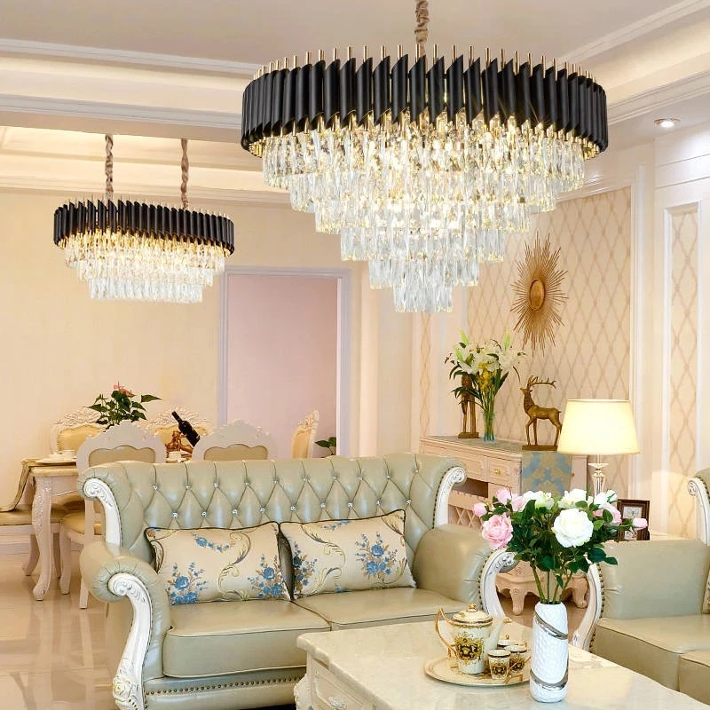 

Modern Luxury LED Crystal Chandelier Lustre Gold Round/Long Pendant Light Home Decor Living Room Hotel Hall Hanging Lamp
