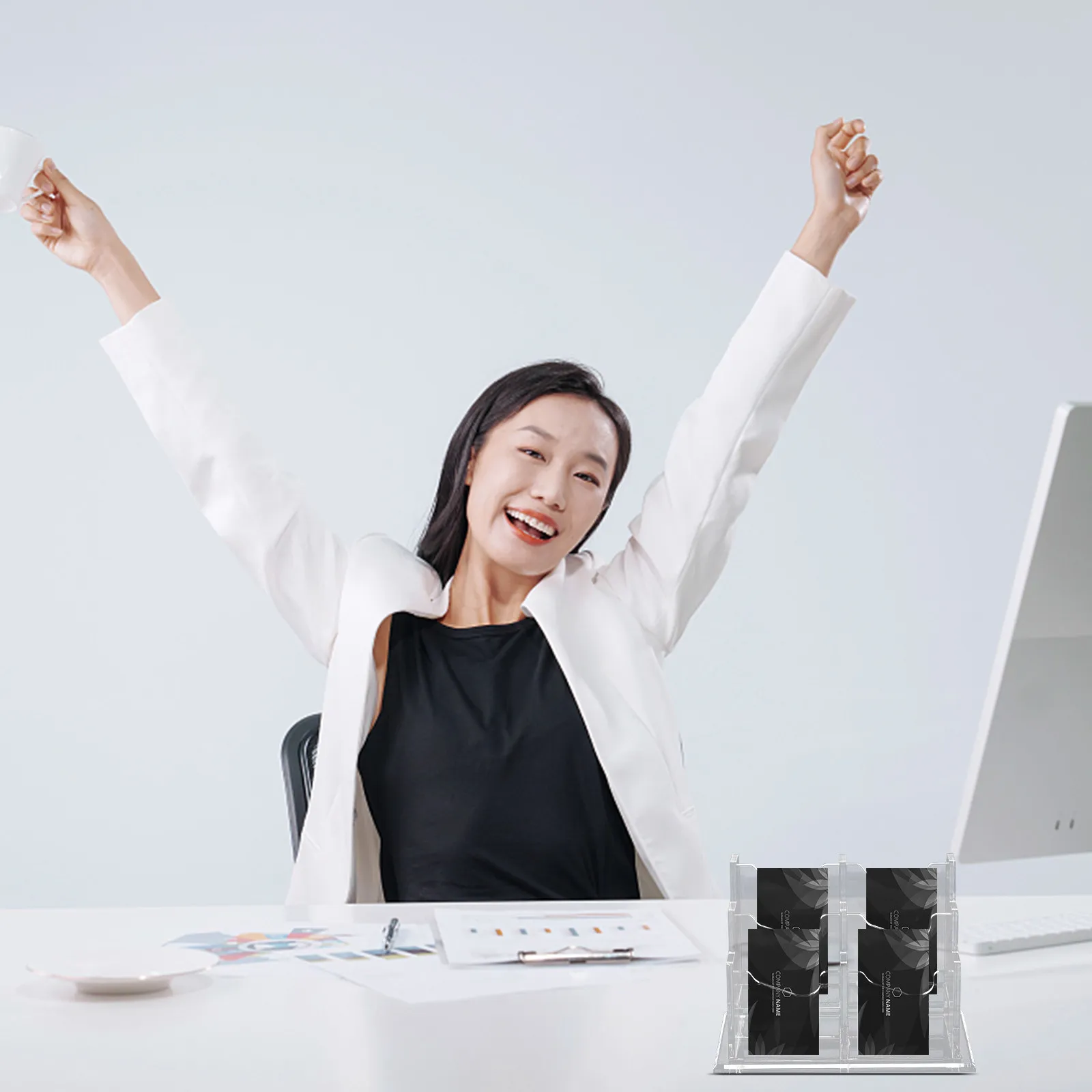 투명 명함 스탠드 아크릴 카드 홀더 두꺼운 안정적인 베이스 사무실 카드 정리함 데스크탑 보관 디스플레이 박스