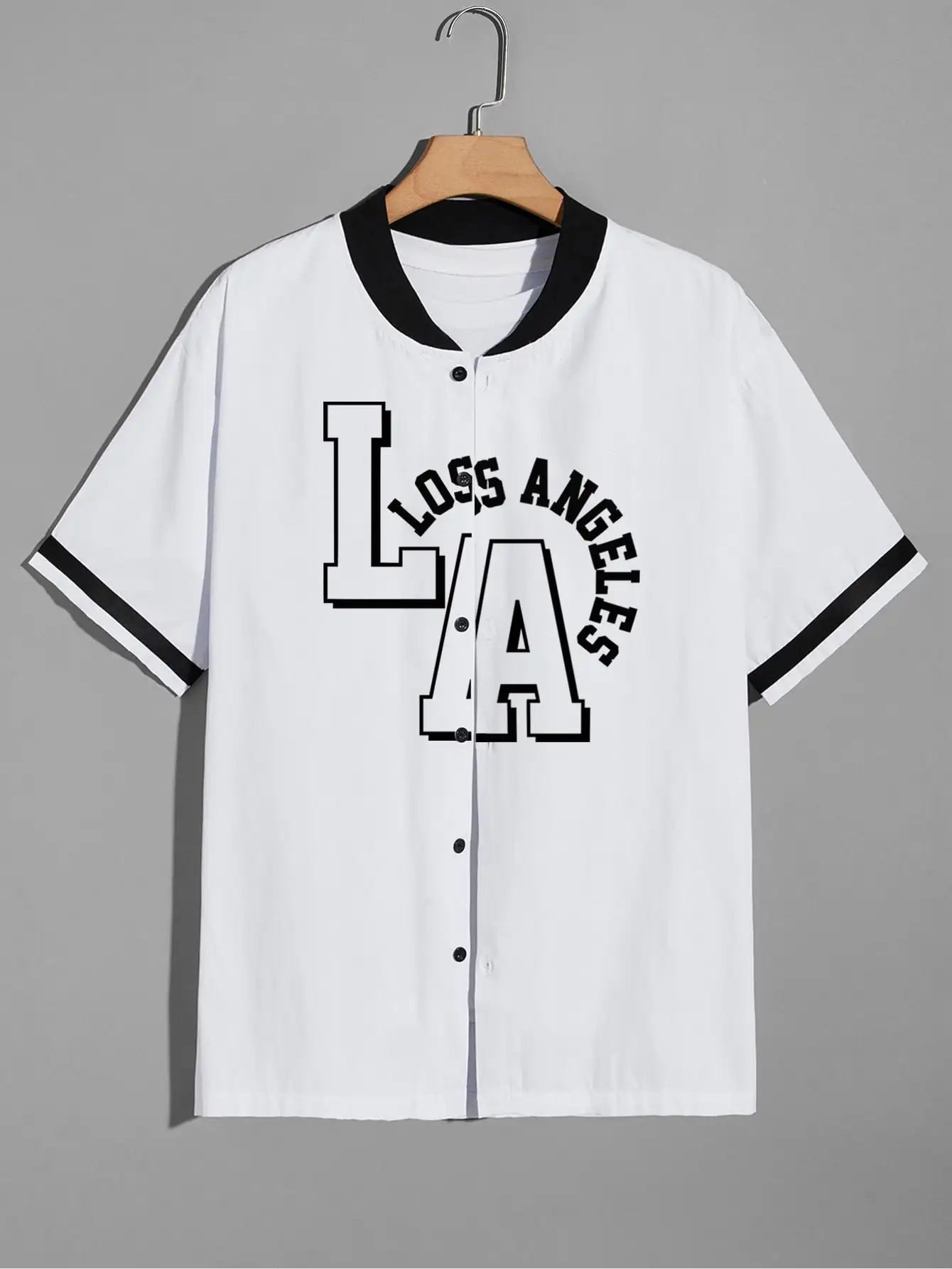 

Men's White Short Sleeve Letter Print Shirt Summer New Korean Style Loose Casual Slim Teen Simple Top Hot Sale