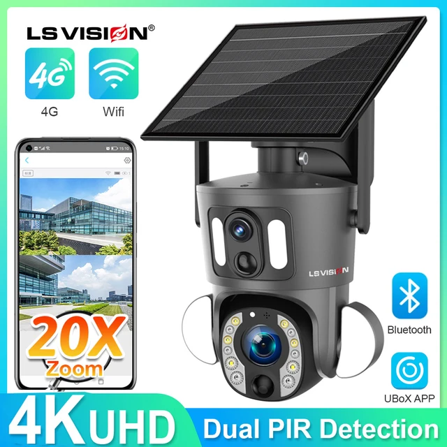 LS VISION 20X Optical Zoom Dual Screen Solar Camera 4G Sim 4K WiFi PTZ Dual PIR Detection Humano Auto Tracking CCTV Camera IP66 1