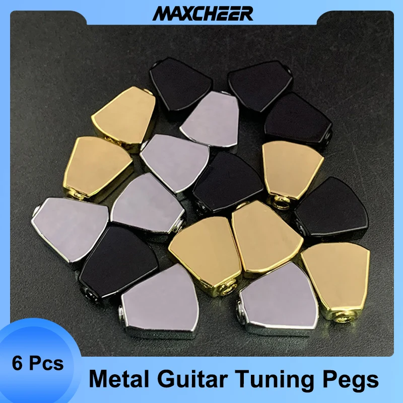 6Pcs Trapezoid Metal Guitar Tuning Pegs keys Tuners Machine Heads Replacement Buttons knobs Handle Black/Gold/Chrome 6 pcs white pearl guitar tuning pegs keys button tuners machine heads premium tuning key button cap knobs handle cap