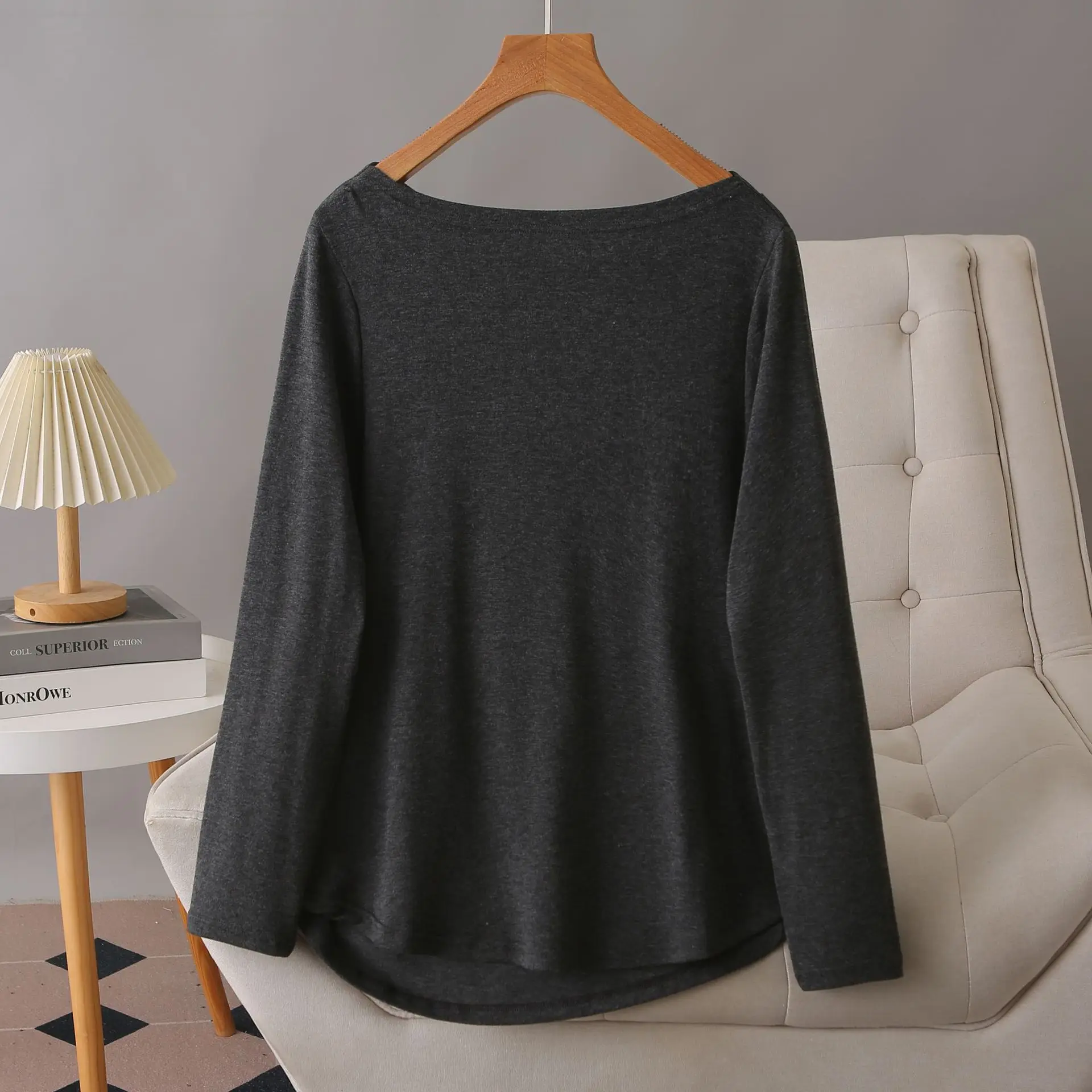 Fashion Plus Size Women's T-Shirt Autumn Style Off Shoulder Long Sleeved Solid Color Tops 019