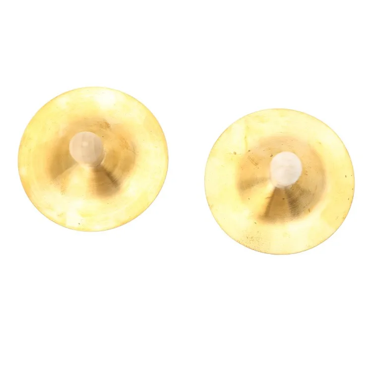 2 Pcs Kid Cymbals Copper Wood Handle Belly Dancing Hand Cymbals Percussion Instrument Toy