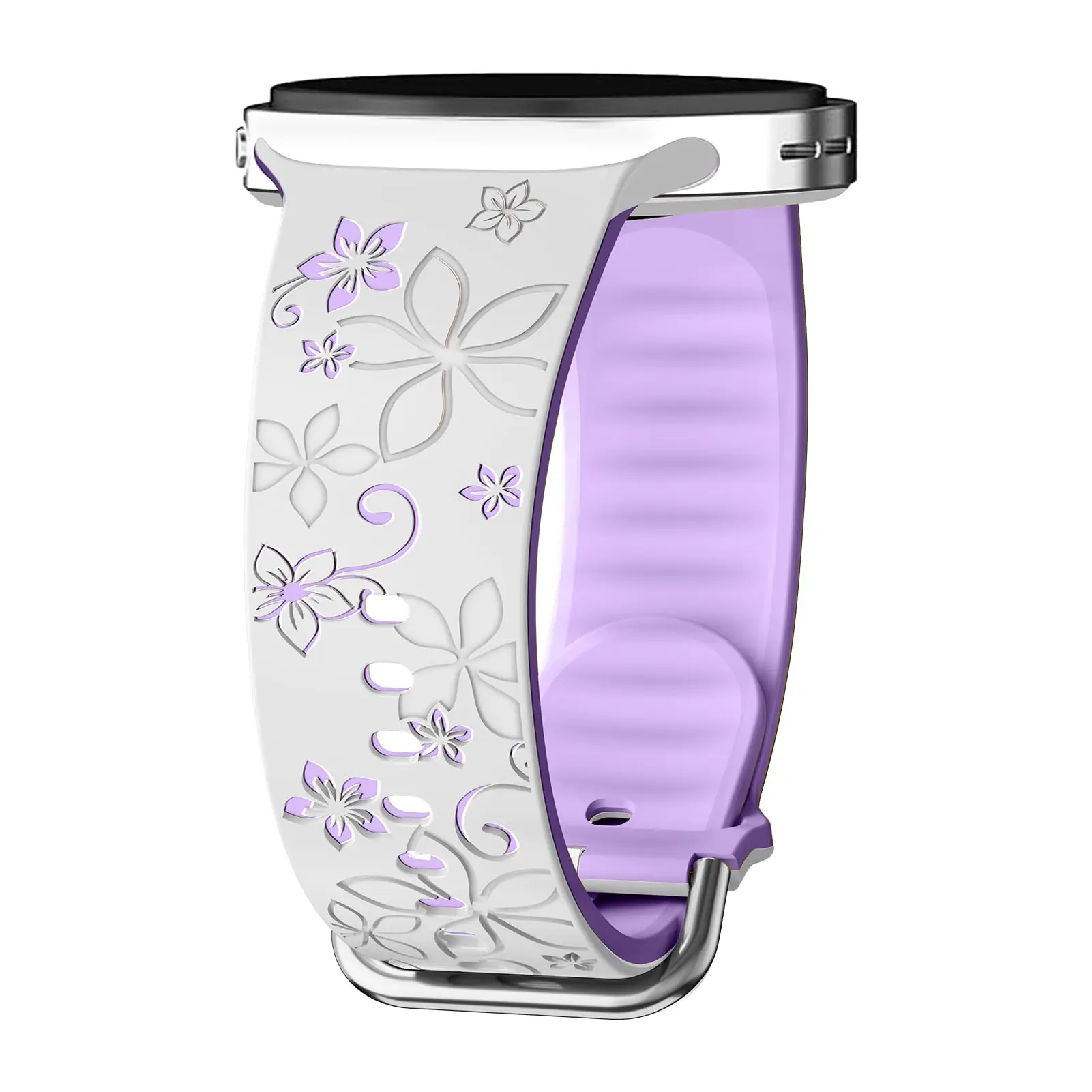 Two-Tone Flower Engraved Silicone Wristband
