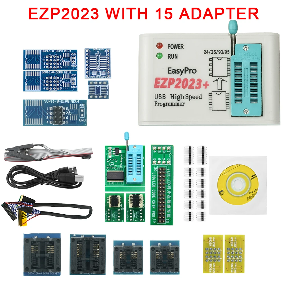 

EZP 2023 поддерживает WIN7 и 8 64bit Новый EZP2023 высокоскоростной USB SPI программатор 24 25 93 95EEPROM 25 flash bios чип с адаптером