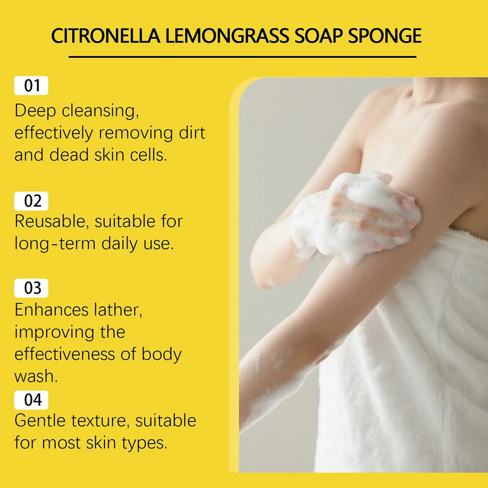 Spugna da Bagno Riutilizzabile, Delicata, Morbida, Esfoliante, per Massaggio e Pulizia del Corpo, Accessori per Doccia - immagine 2