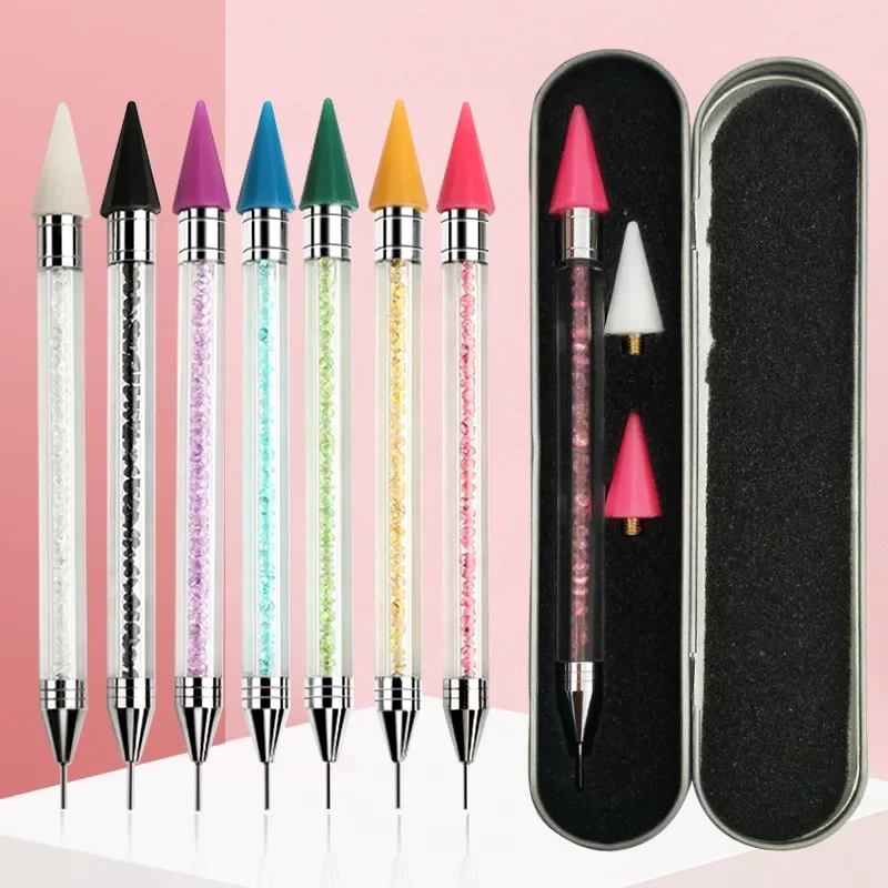 

Double Head Nail Art Diamond Embroidery Drill Dot Painting Point Pen With Box Rhinestone Picker Wax Pencil Crystal Handle Tool