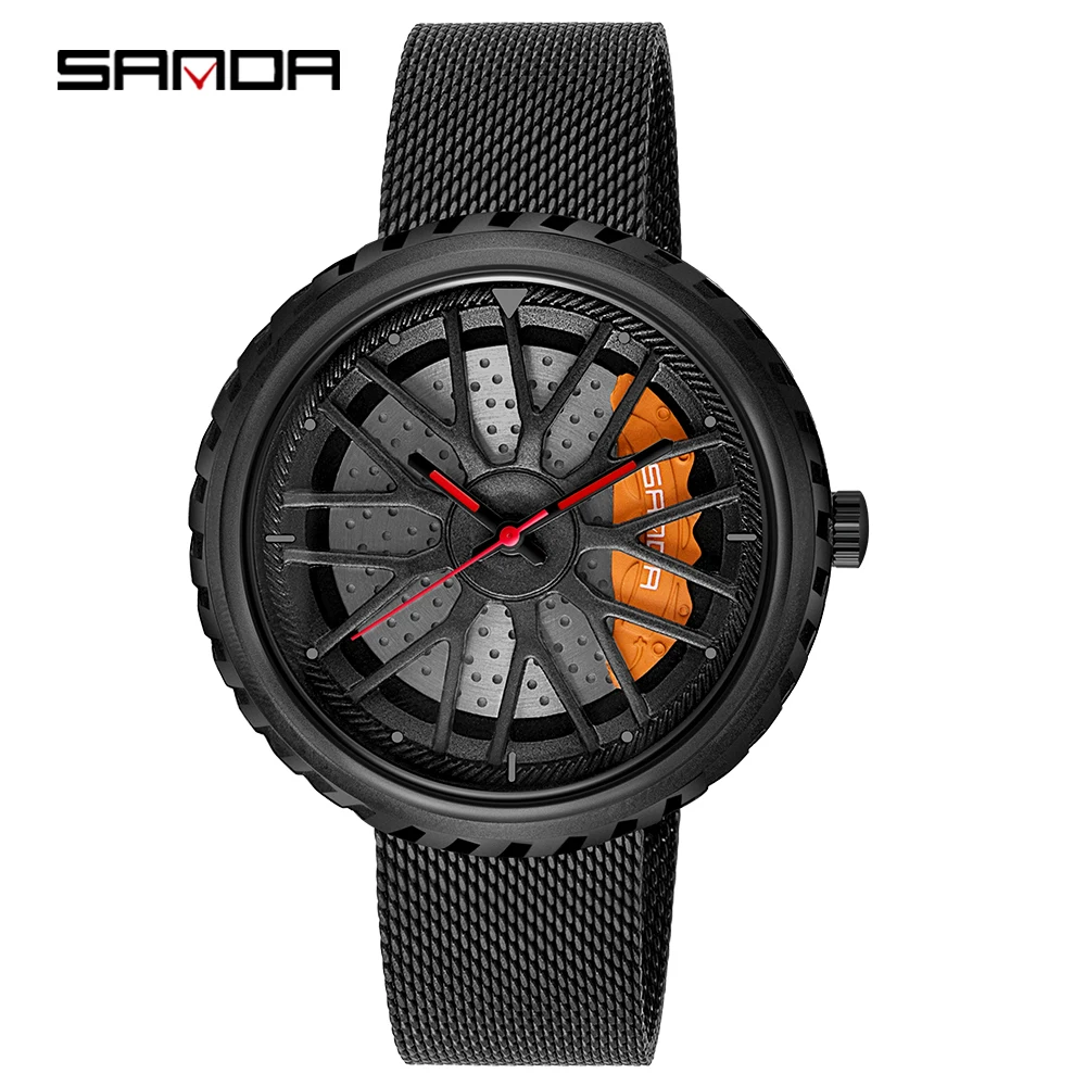 

2023 Hot Sell Fashion Cool Wheel Dial Car Watch Premium Quartz Movement Waterproof Men Wristwatch Relogio Masculino SANDA 1042