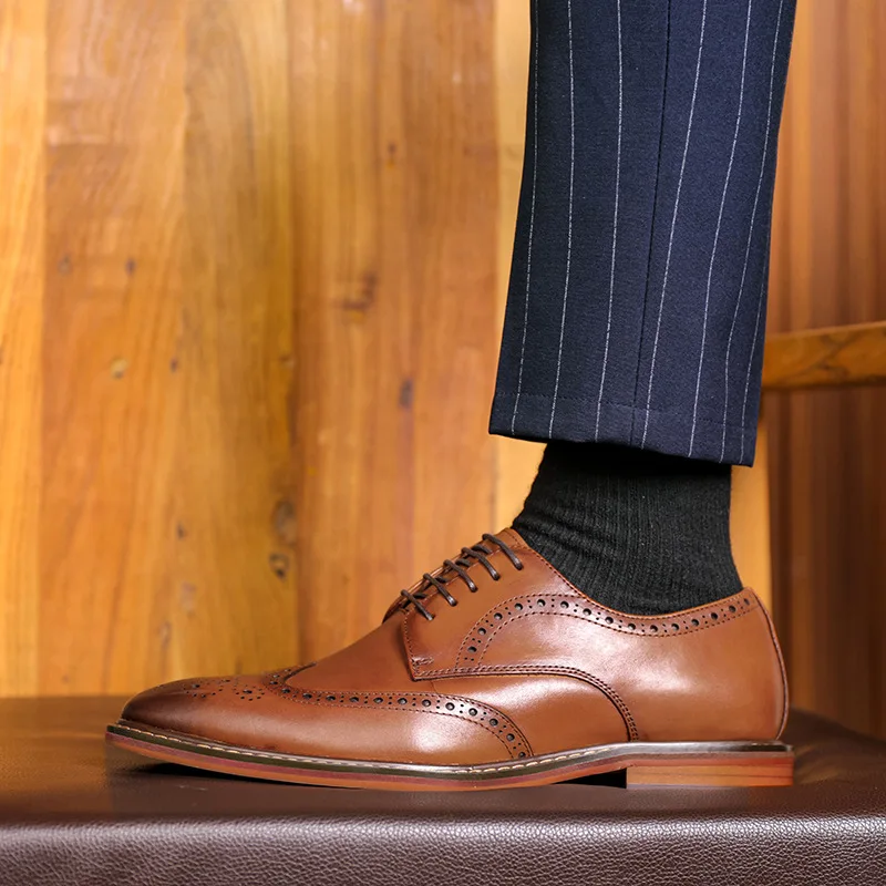 Men brogue shoes genuine leather man formal business shoes all match derby handmade cow leather wedding shoes