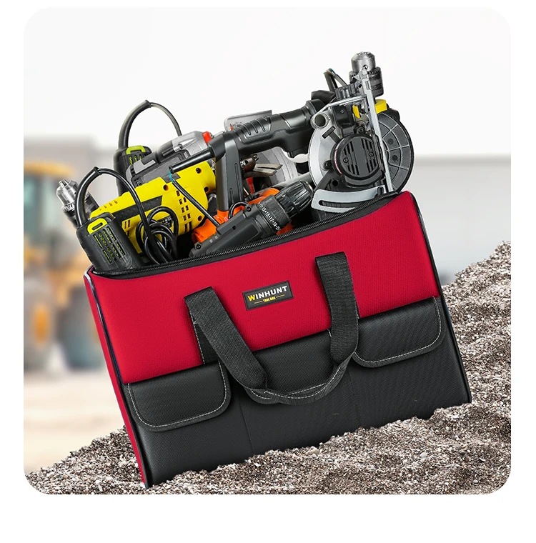 Werkzeugtasche, robuste Werkzeugtasche mit breiter Öffnung für verschiedene Instrumente, Elektriker-Tischler-Mechaniker (17 Zoll, Blau, Rot, Gelb) – Detail 5