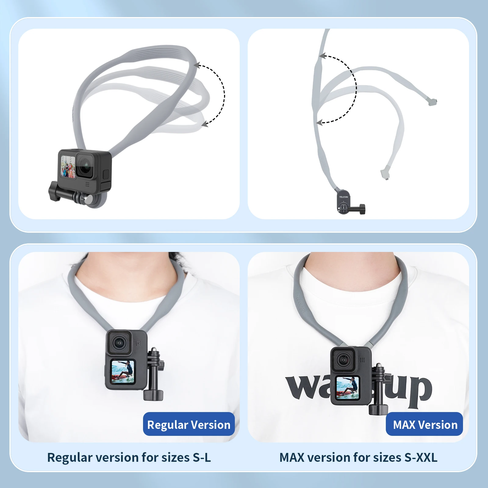 TELESIN Silicone Neck Hold Halter Suit Mount For GoPro Hero 11 10 9 8 7 6 5 Inst