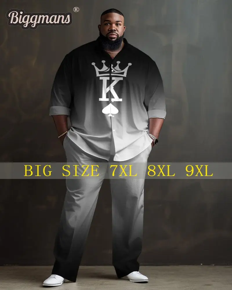 

Biggmans Plus Size for Men's Clothing Poker Crown Pattern Business Long Sleeve and Black Long Sleeve Shirt Big and Tall L-9Xl