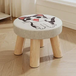 Household Shoe Changing Creative Fabric Art Small Stool Living Room Coffee Table Square and Round Stools Solid Wood Small Chair