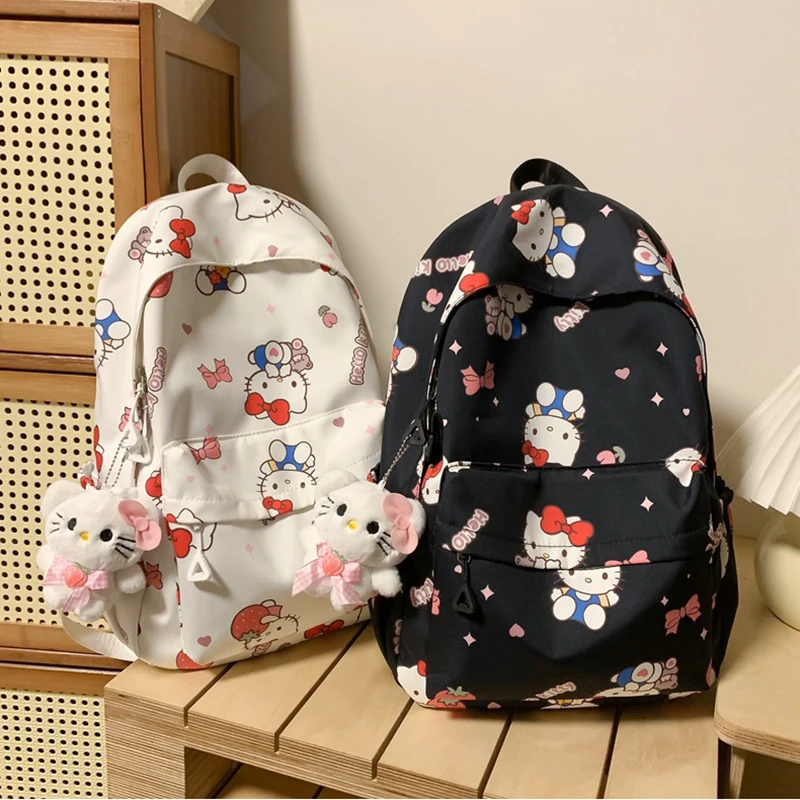 

Школьный ранец Sanrio для девочек с аниме Hello Kitty, рюкзак для учеников младшей и старшей школы, вместительные водонепроницаемые сумки
