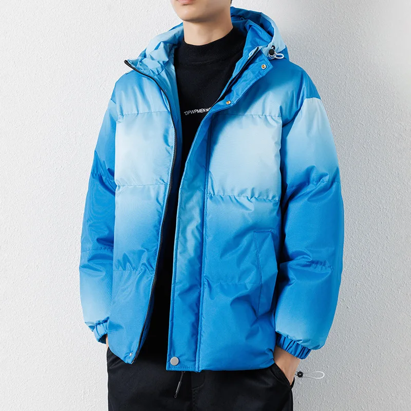 high quality winter hooded jacket and coat for men big size zipper quilted padding new 2023 causal outerwear clothing black blue