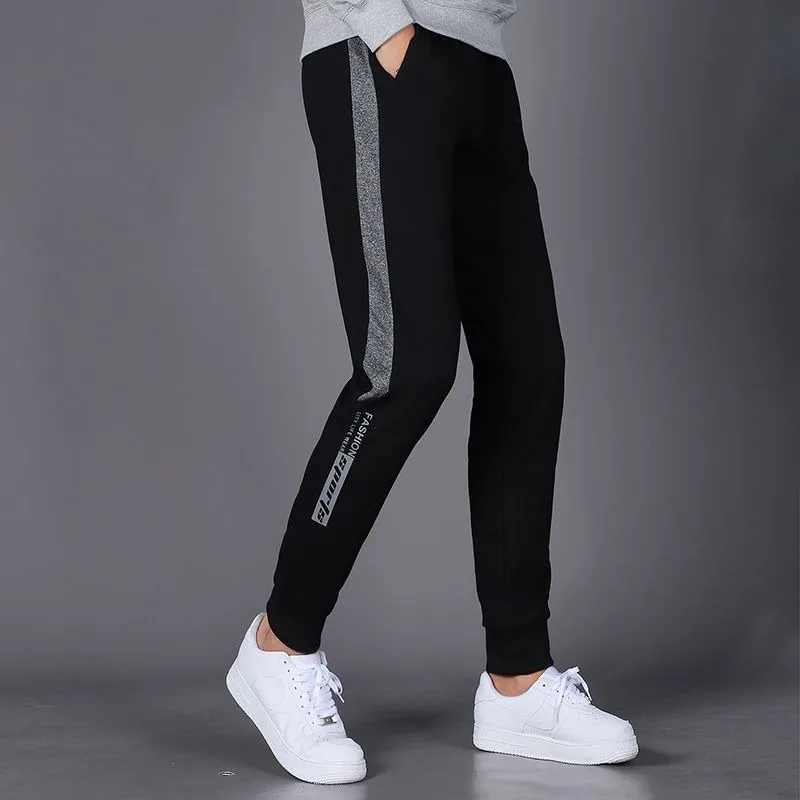 Trendy Versatile Spring Casual Pants Men Elastic Waist Contrasting Pockets Zippers Tie Feet Fashion Loose Sports Sweatpants 2024