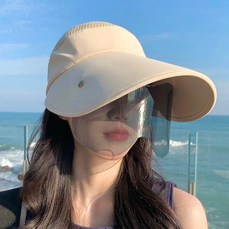 Gran oferta de sombrero de verano para mujer, con gafas de sol, de 13 cm, de ala grande, transpirable, para exteriores, con parte superior vacía, con cinta mágica ajustable, para viajes y playa_voghion.com