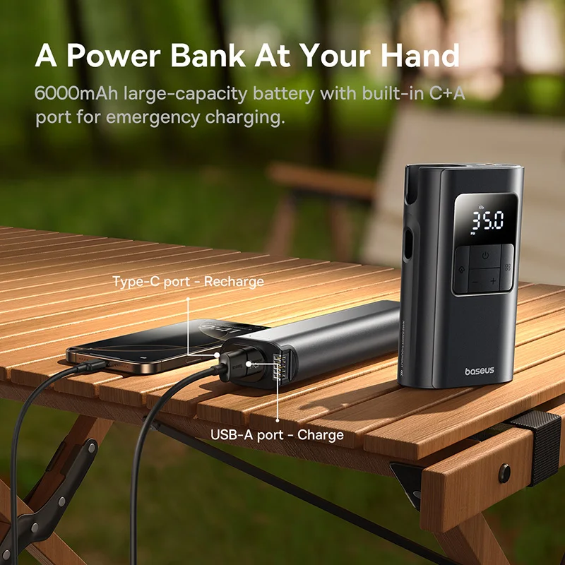 Baseus 2-in-1 Pompa d'aria per auto Torcia elettrica cablata