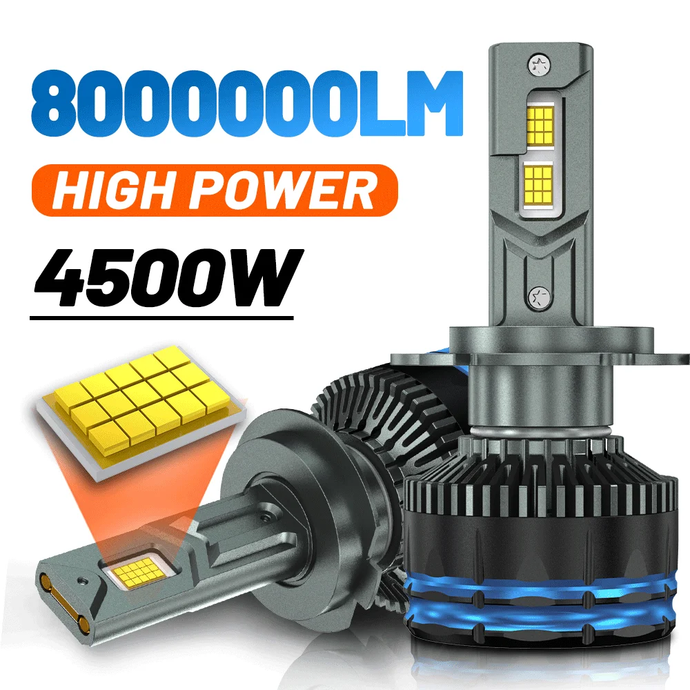 4500W 8000000LM H7 H4 H11 LED ไฟหน้า High Power 8890 CSP CANbus H1 H8 9005 HB3 9006 HB4 9012 HIR2 Turbo โคมไฟรถ LED ไฟหน้า 1