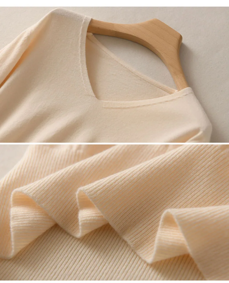 Sb3403333bf404de4a4f279a57280a9c6C Women Sweater V-neck Spring Autumn Knitwear Long Sleeve Slim Warm Sweater Pullovers Lady Basic Jumpers Knitted Bottoming Shirt Mallzona