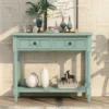 TREXM Daisy Series Console Table Traditional Design with Two Drawers and Bottom Shelf Acacia Mangium (Retro blue) 2